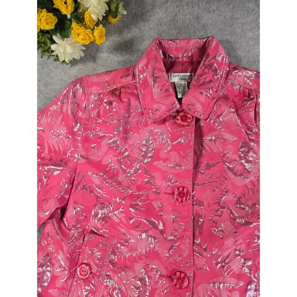Laura Ashley Blazer Petites PM Medium Jacket Crop‎ Metallic Pink Top Barbiecore